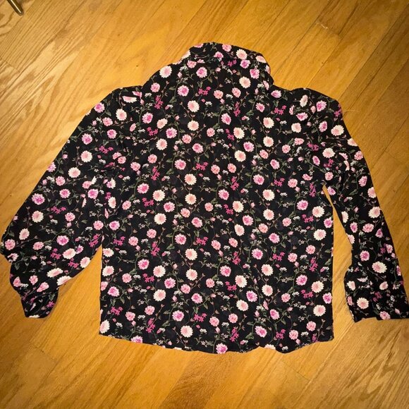 Elie Tahari Women's Small Black Dahlia Floral Long Sleeve Chiffon Blouse - Picture 7 of 8